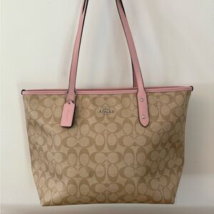 Coach Tan and Pink Monogram Tote